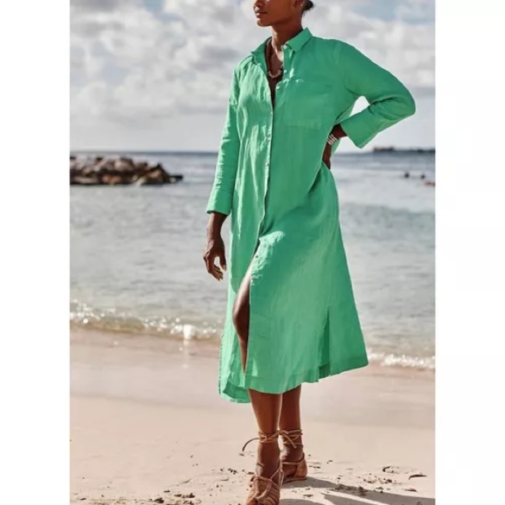 J. Jill A Line Linen dress L Petite in Kelly Green Like New